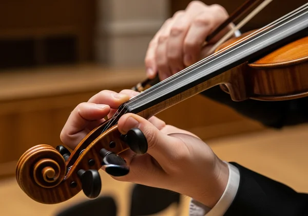 Professional violinist tuning with pegs