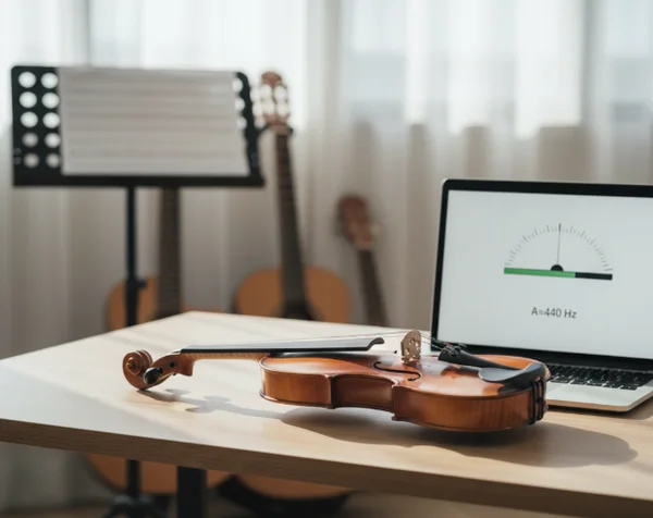 Violin and tuner ready for practice